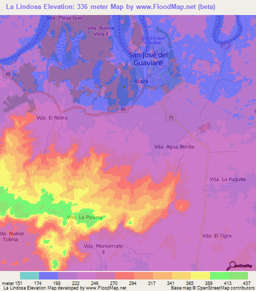 La Lindosa,Colombia Elevation Map