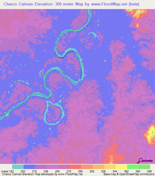 Charco Caiman,Colombia Elevation Map