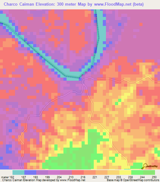 Charco Caiman,Colombia Elevation Map