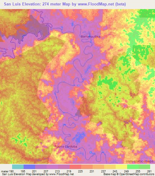 San Luis,Colombia Elevation Map