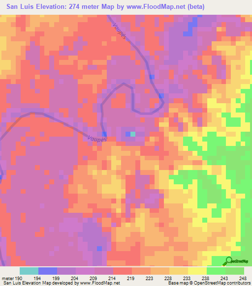 San Luis,Colombia Elevation Map