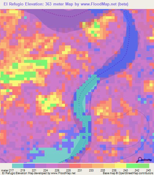 El Refugio,Colombia Elevation Map