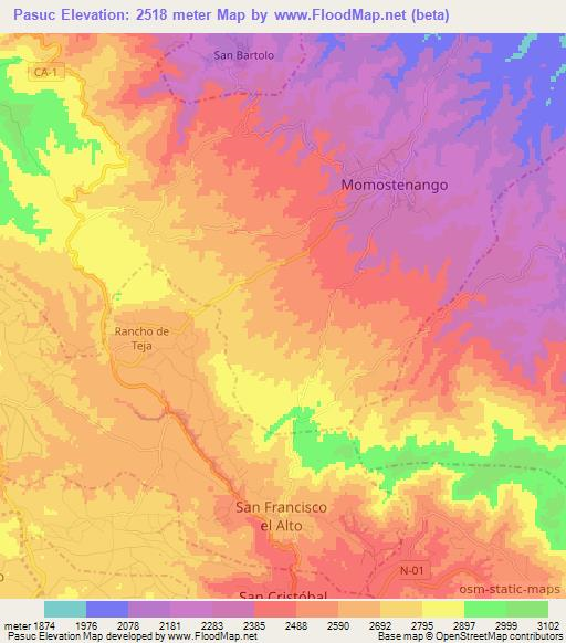 Pasuc,Guatemala Elevation Map