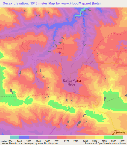 Xecax,Guatemala Elevation Map