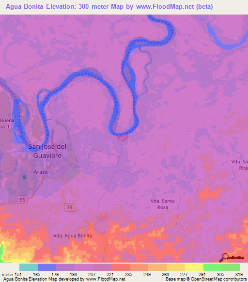 Agua Bonita,Colombia Elevation Map