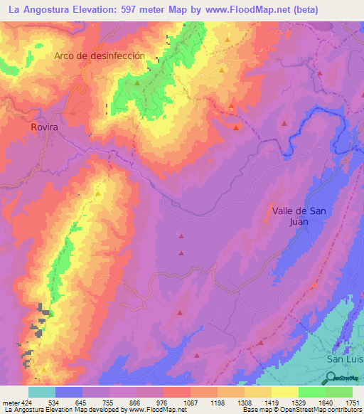 La Angostura,Colombia Elevation Map