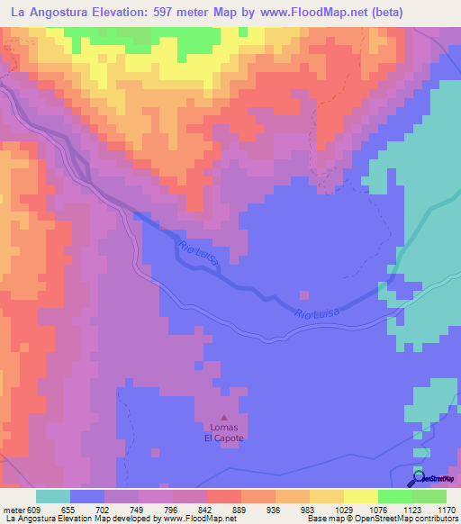 La Angostura,Colombia Elevation Map