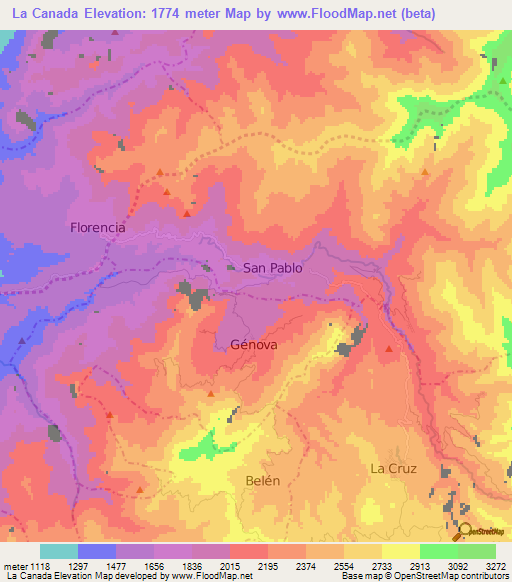 La Canada,Colombia Elevation Map