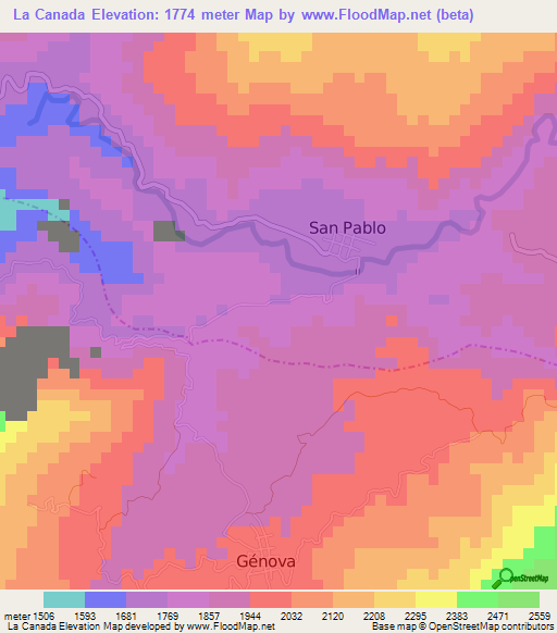 La Canada,Colombia Elevation Map