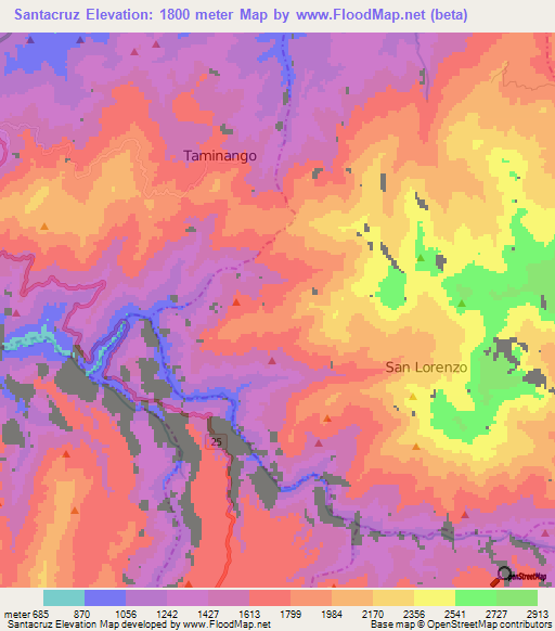 Santacruz,Colombia Elevation Map