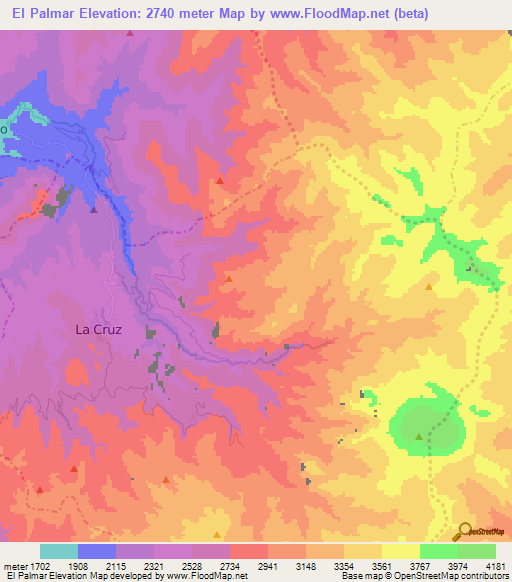 El Palmar,Colombia Elevation Map