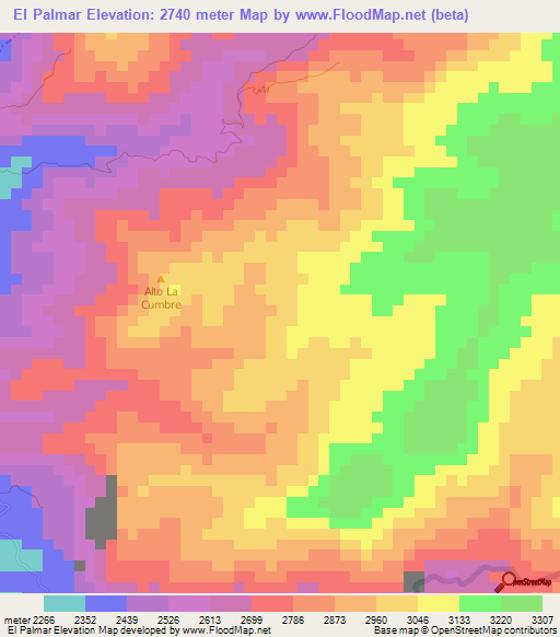 El Palmar,Colombia Elevation Map