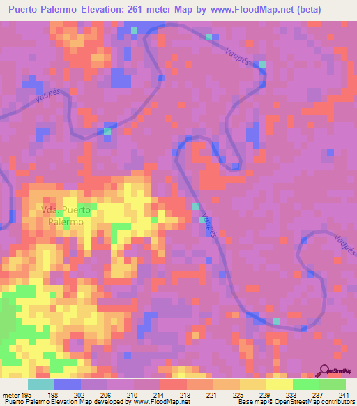 Puerto Palermo,Colombia Elevation Map