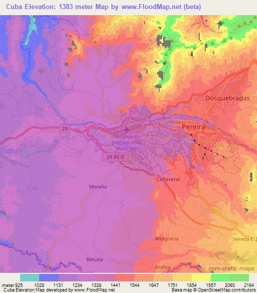 Cuba,Colombia Elevation Map