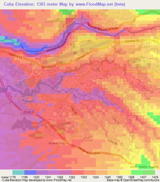 Cuba,Colombia Elevation Map