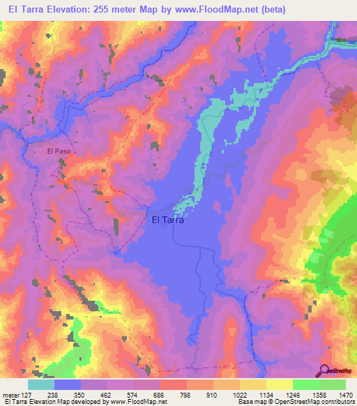 El Tarra,Colombia Elevation Map