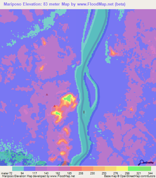 Mariposo,Colombia Elevation Map