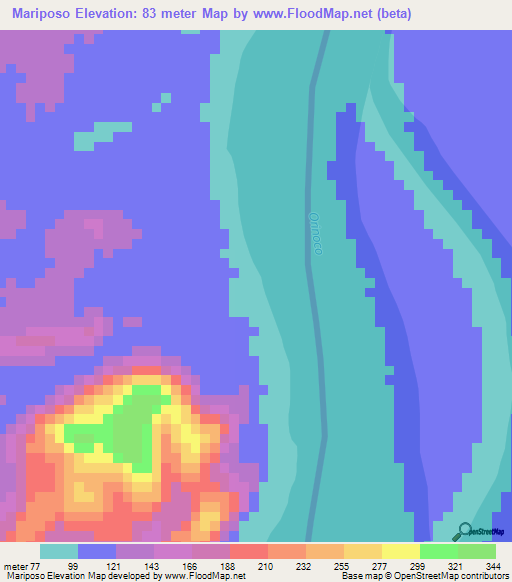 Mariposo,Colombia Elevation Map