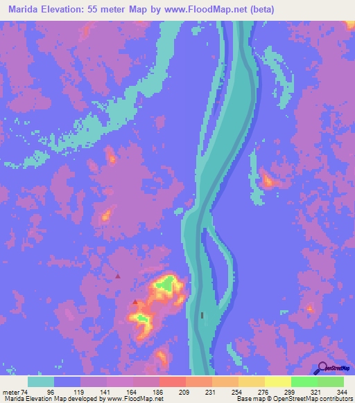 Marida,Colombia Elevation Map