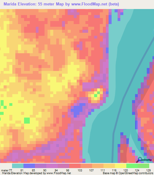 Marida,Colombia Elevation Map