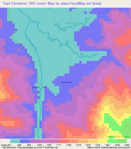 Yapi,Ecuador Elevation Map