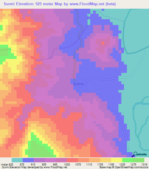 Surmi,Ecuador Elevation Map