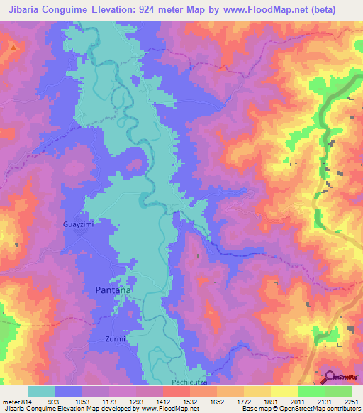 Jibaria Conguime,Ecuador Elevation Map