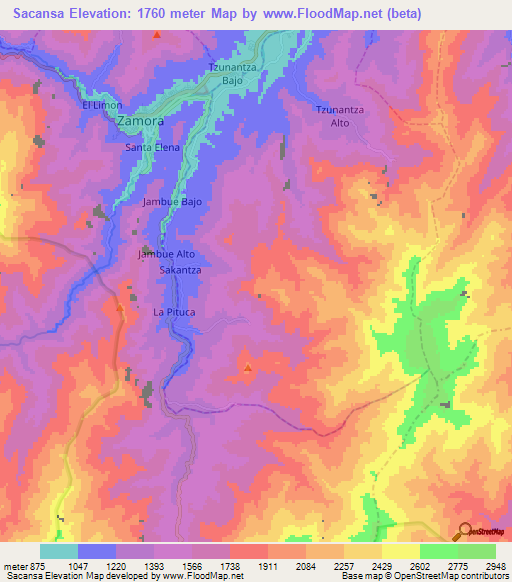 Sacansa,Ecuador Elevation Map