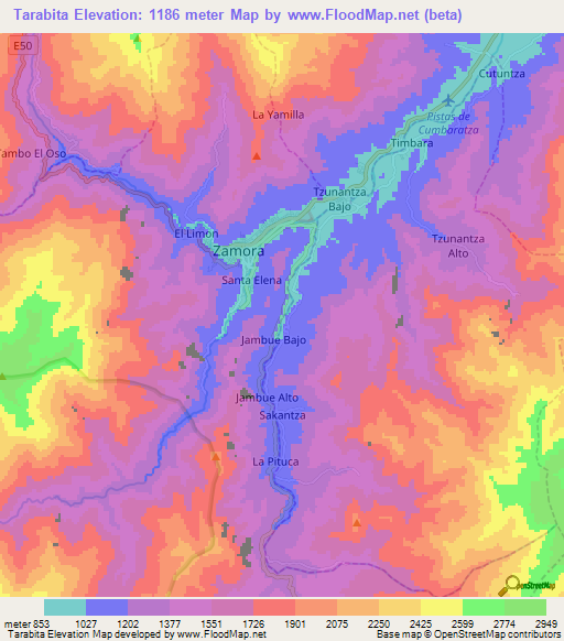 Tarabita,Ecuador Elevation Map