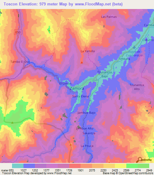 Toscon,Ecuador Elevation Map