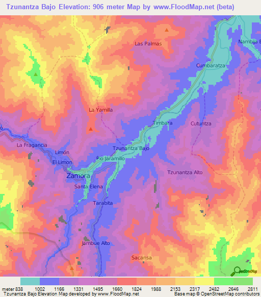 Tzunantza Bajo,Ecuador Elevation Map