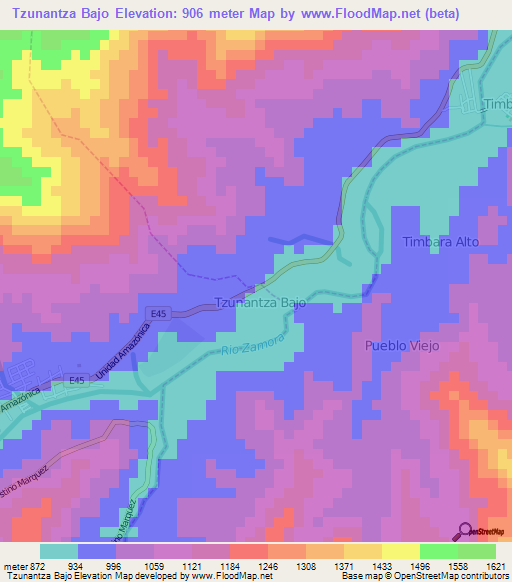 Tzunantza Bajo,Ecuador Elevation Map