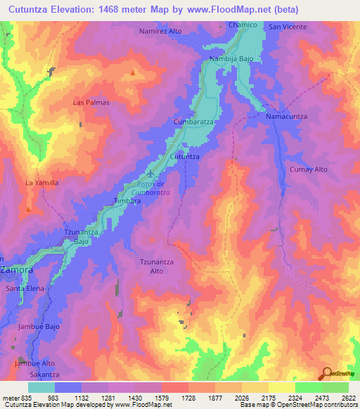 Cutuntza,Ecuador Elevation Map