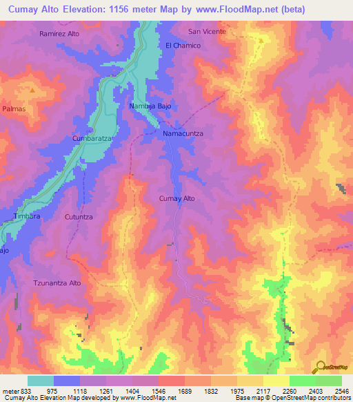 Cumay Alto,Ecuador Elevation Map