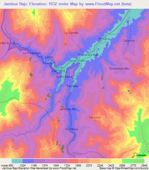 Jambue Bajo,Ecuador Elevation Map