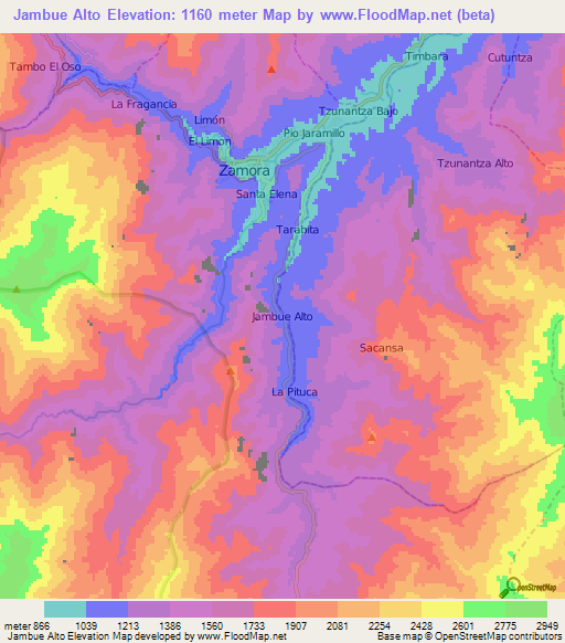 Jambue Alto,Ecuador Elevation Map