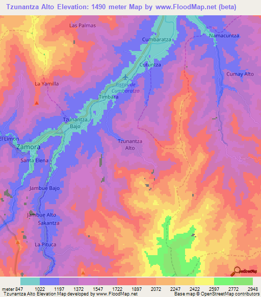 Tzunantza Alto,Ecuador Elevation Map