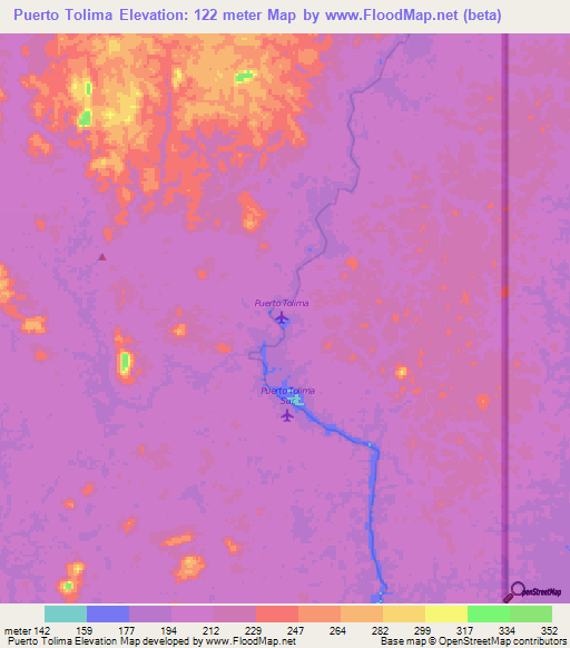 Puerto Tolima,Colombia Elevation Map