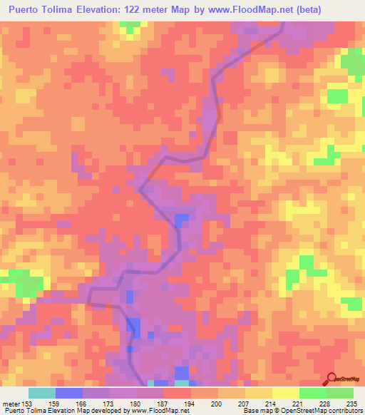 Puerto Tolima,Colombia Elevation Map