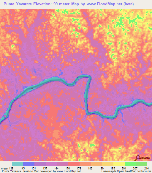 Punta Yavarate,Colombia Elevation Map