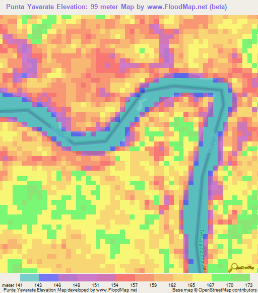 Punta Yavarate,Colombia Elevation Map