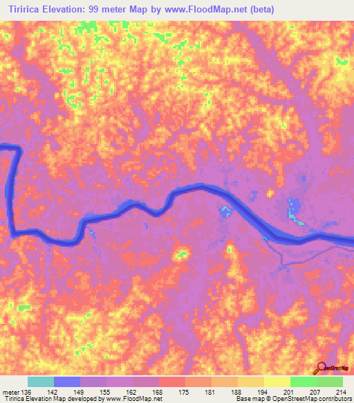 Tiririca,Colombia Elevation Map