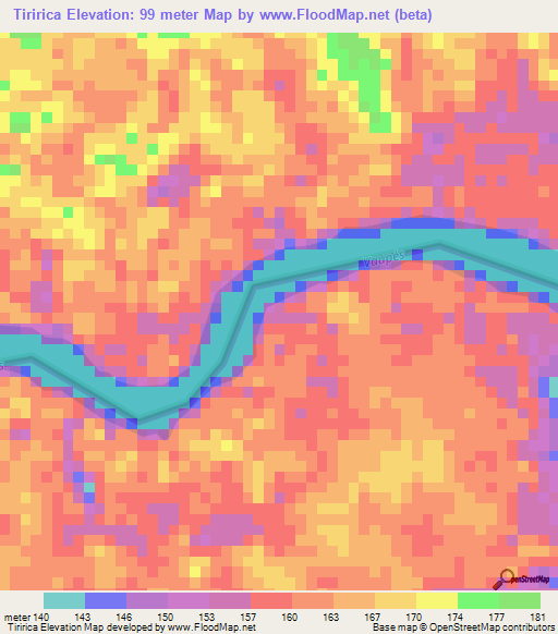 Tiririca,Colombia Elevation Map