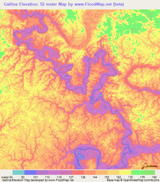 Gallina,Colombia Elevation Map