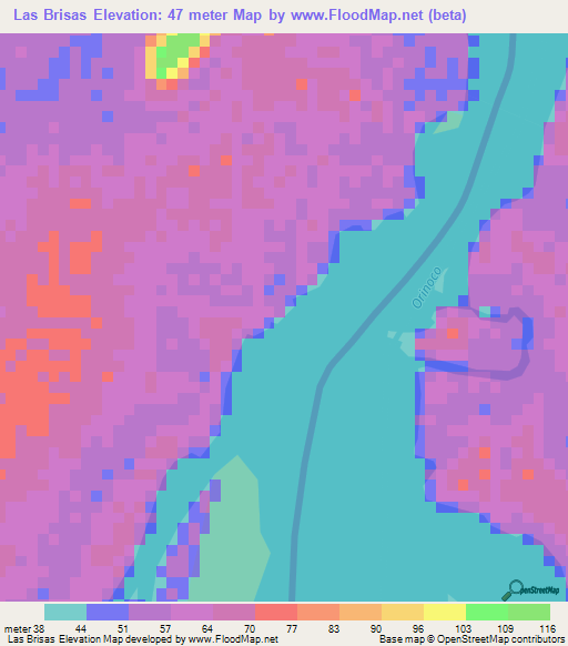 Las Brisas,Colombia Elevation Map