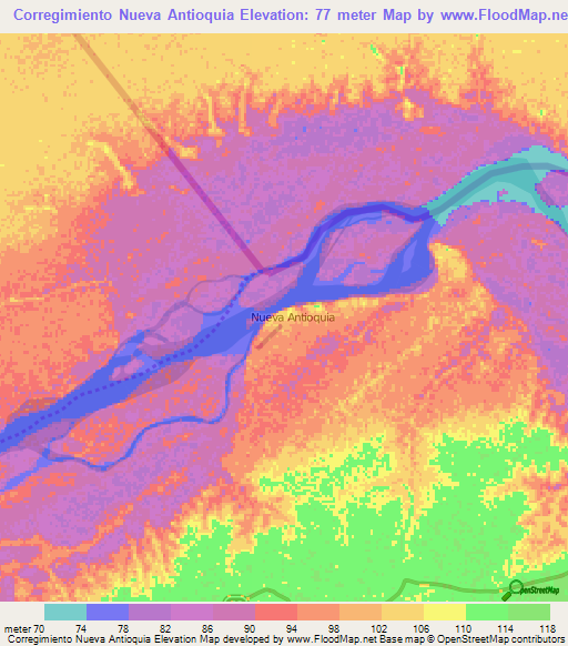 Corregimiento Nueva Antioquia,Colombia Elevation Map