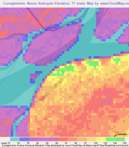 Corregimiento Nueva Antioquia,Colombia Elevation Map