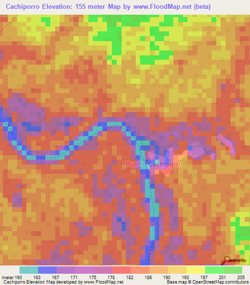 Cachiporro,Colombia Elevation Map