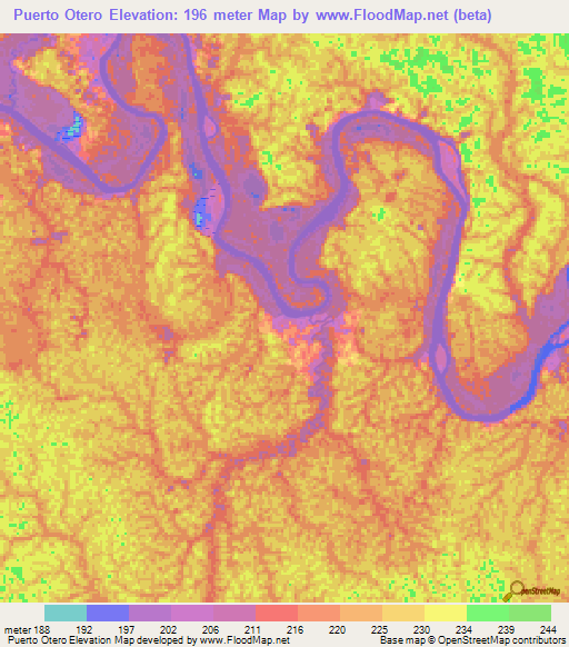 Puerto Otero,Colombia Elevation Map