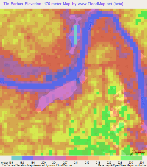 Tio Barbas,Colombia Elevation Map